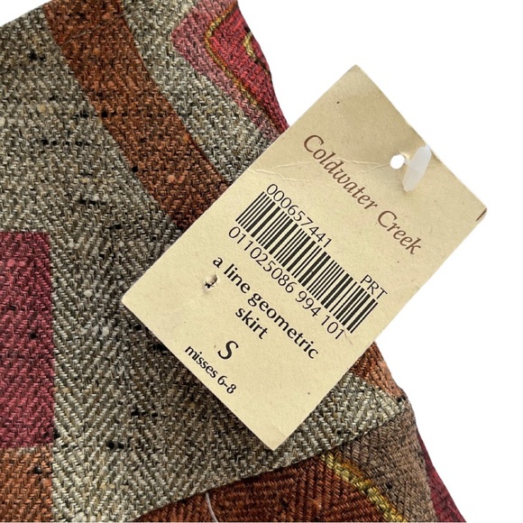 Coldwater Creek S Midwestern Boho Geometric Earthy Tweed A-Line Midi Skirt - Picture 5 of 7